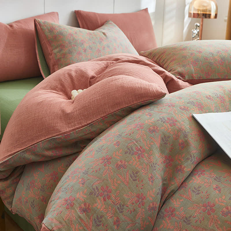 Cottage Floral & Leaf Cotton Double Gauze Bedding