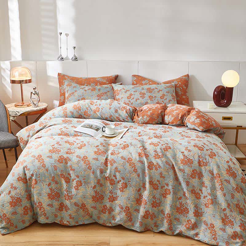 Orange Floral Cotton Double Gauze Bedding