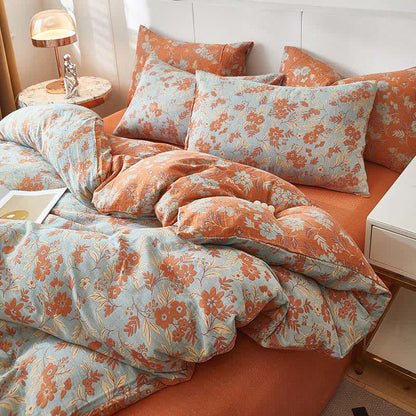 Orange Floral Cotton Double Gauze Bedding