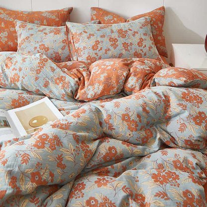 Orange Floral Cotton Double Gauze Bedding