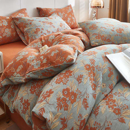 Orange Floral Cotton Double Gauze Bedding