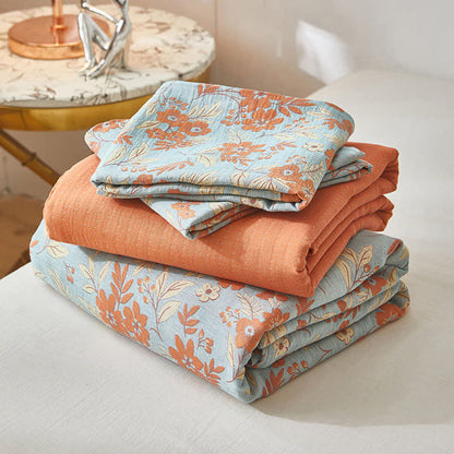 Orange Floral Cotton Double Gauze Bedding