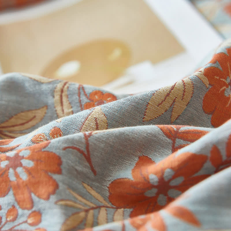 Orange Floral Cotton Double Gauze Bedding