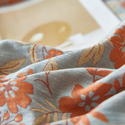 Orange Floral Cotton Double Gauze Bedding