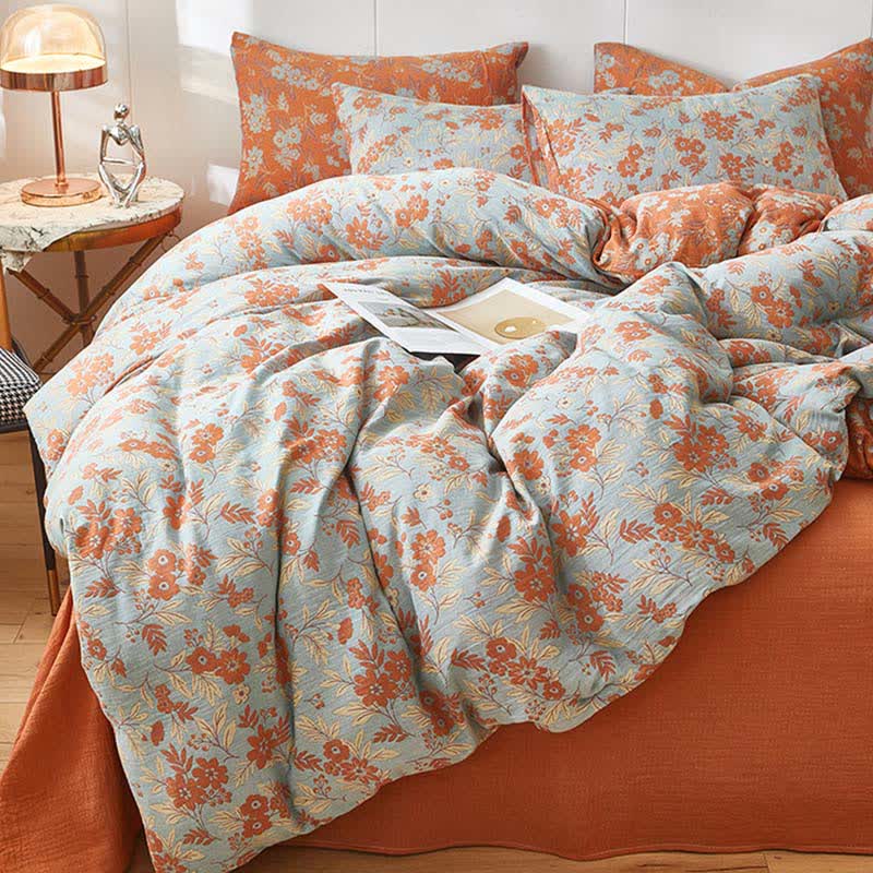 Orange Floral Cotton Double Gauze Bedding