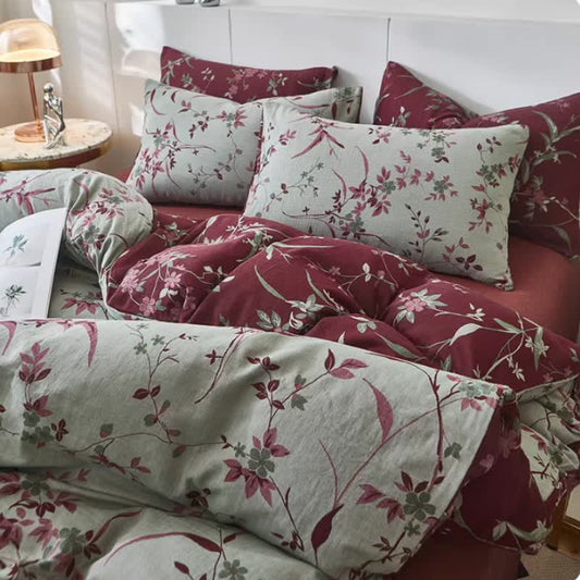 Branch & Floral Cotton Double Gauze Bedding 4PCS Autumn bed Bed Blanket bedding Bedding Set Bohemian Bedding Set Branch Cotton Duvet Cover Floral Gauze Gray King King Size newin260226 Pillowcases Queen Queen Size Quilts Retro Rural Sheet Spring Winter