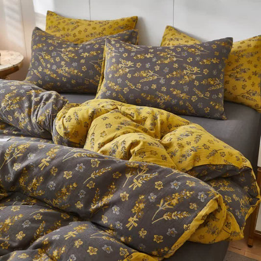Lavender & Floral Cotton Double Gauze Bedding 4PCS Autumn bed Bed Blanket bedding Bedding Set Bohemian Bedding Set Coffee Cotton Duvet Cover Floral Gauze King King Size Lavender newin260226 Pillowcases Pink Queen Queen Size Quilts Retro Rural Sheet Spring Winter