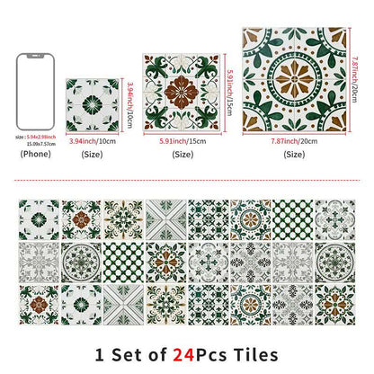 Green & White Peel and Stick Wall Sticker (24PCS)