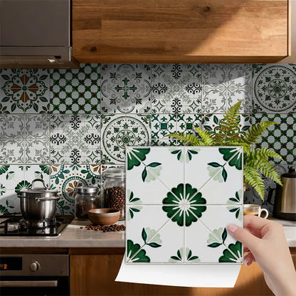 Green & White Peel and Stick Wall Sticker (24PCS)