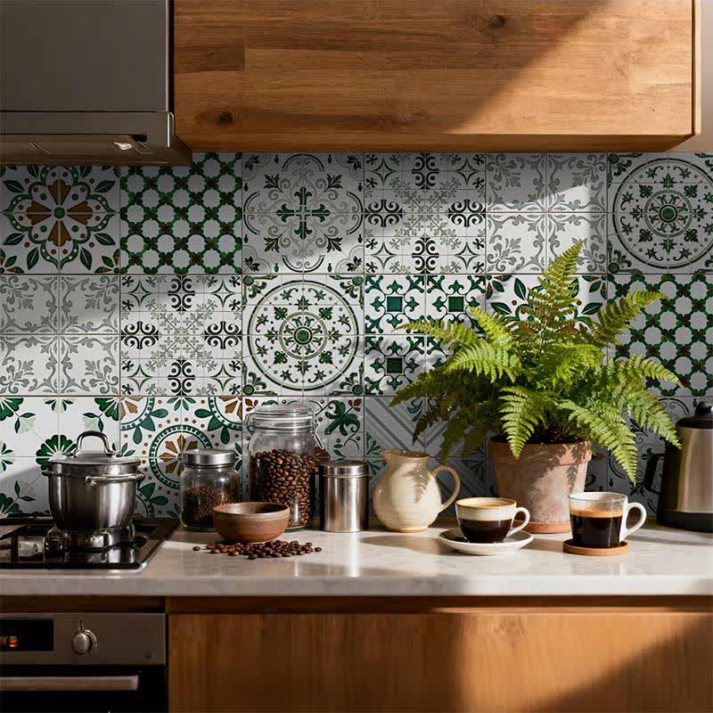 Green & White Peel and Stick Wall Sticker (24PCS)