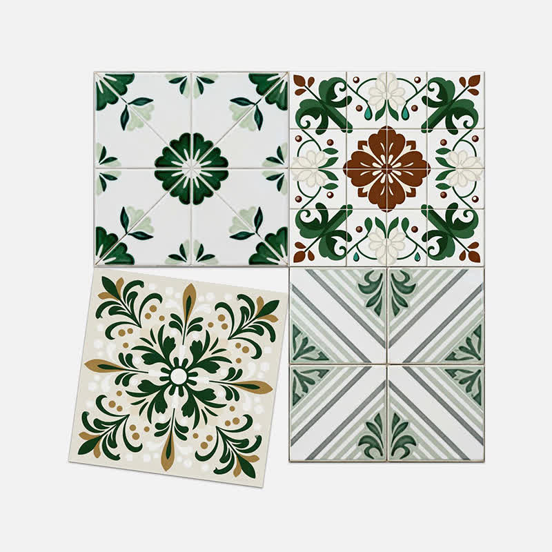 Green & White Peel and Stick Wall Sticker (24PCS)