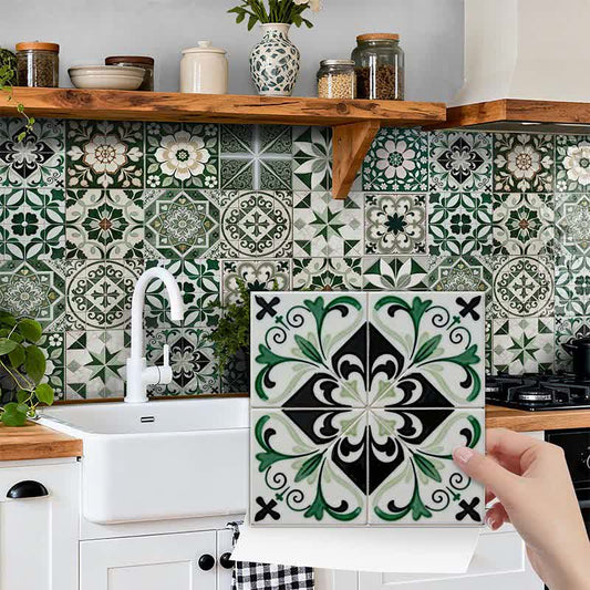 Boho Peel and Stick Wall Sticker (24PCS) 24PCS Bohemian Boho DIY Floral Green Morocco newin260226 Peel & Stick Wallpaper Self-Adhesive Set Stick on tiles Sticker Tile Sticker Wall Sticker Wallpaper Waterproof