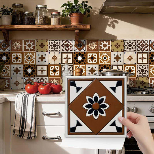 Brown Geometric Peel and Stick Wall Sticker (24PCS) 24PCS Bohemian Boho Brown DIY Geometric Pattern Morocco newin260226 Peel & Stick Wallpaper Self-Adhesive Set Stick on tiles Sticker Tile Sticker Wall Sticker Wallpaper Waterproof