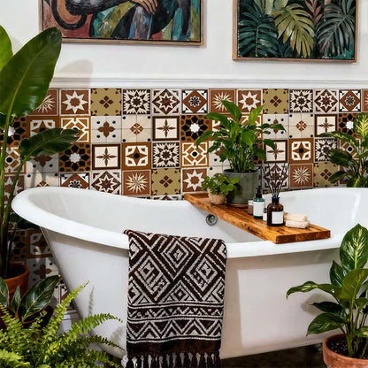 Brown Geometric Peel and Stick Wall Sticker (24PCS)