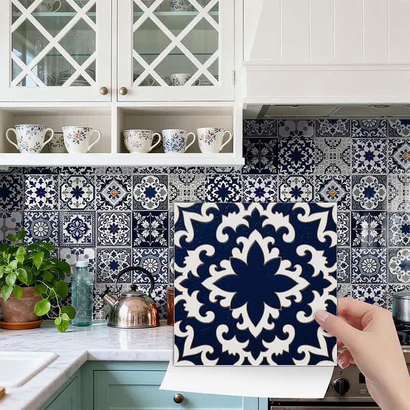 Retro Blue Peel and Stick Wall Sticker (24PCS)