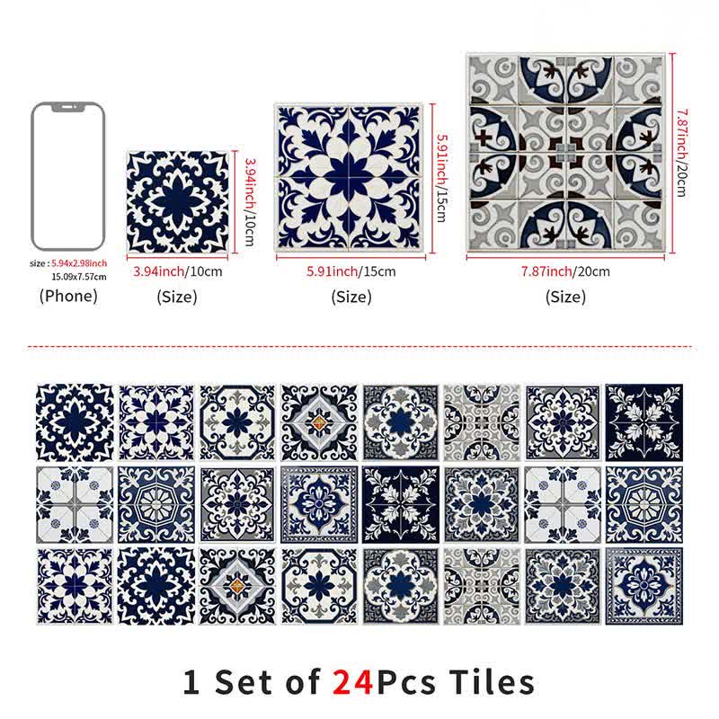 Retro Blue Peel and Stick Wall Sticker (24PCS)