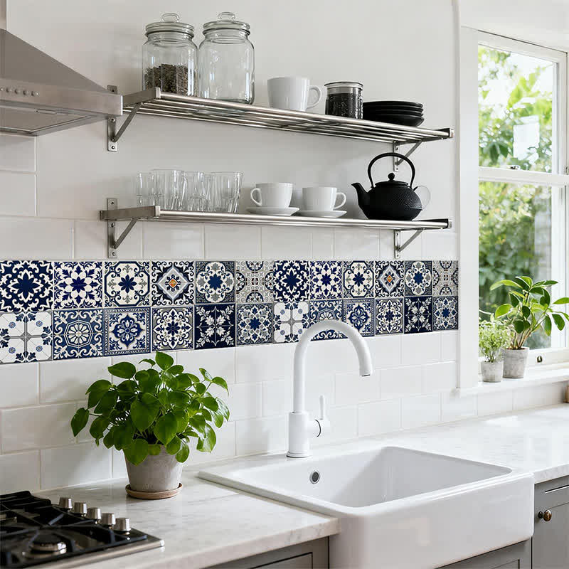 Retro Blue Peel and Stick Wall Sticker (24PCS)