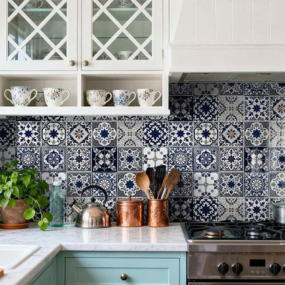 Retro Blue Peel and Stick Wall Sticker (24PCS)