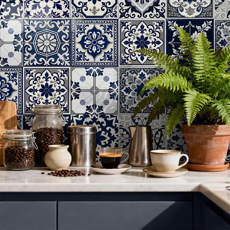 Retro Blue Peel and Stick Wall Sticker (24PCS)