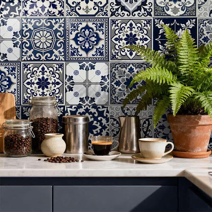 Retro Blue Peel and Stick Wall Sticker (24PCS)