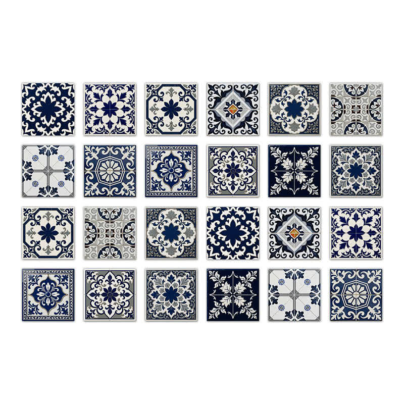 Retro Blue Peel and Stick Wall Sticker (24PCS)