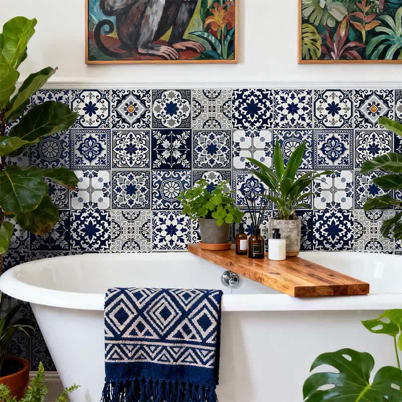 Retro Blue Peel and Stick Wall Sticker (24PCS)