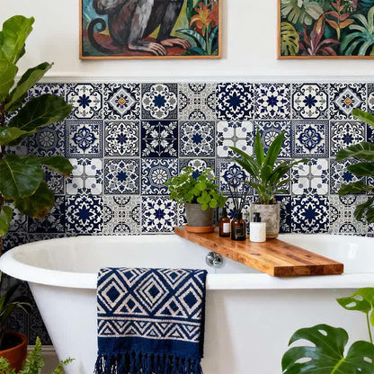 Retro Blue Peel and Stick Wall Sticker (24PCS)