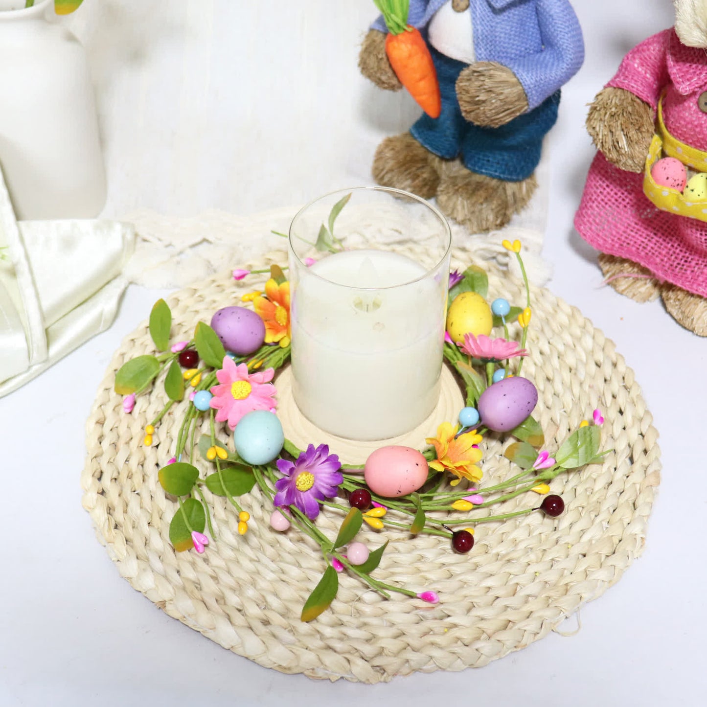 Easter Egg Faux Flower Wreath Candle Ring