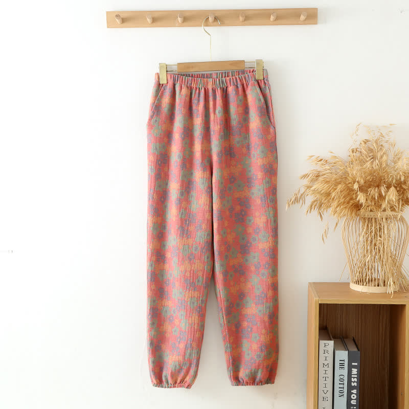 Floral Cotton Gauze Jogger Pajama Pants