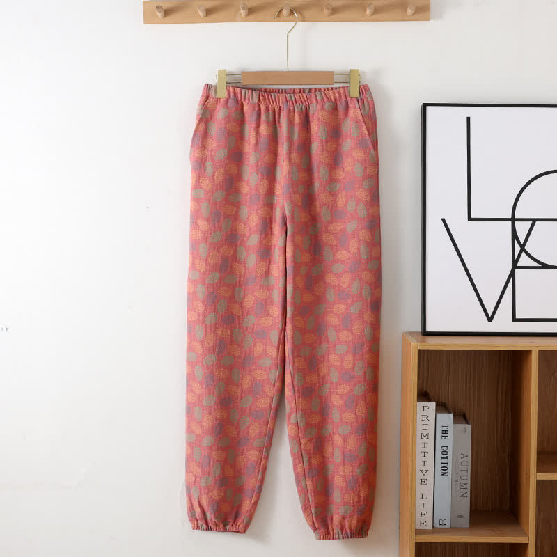 Leaf Cotton Gauze Jogger Pajama Pants