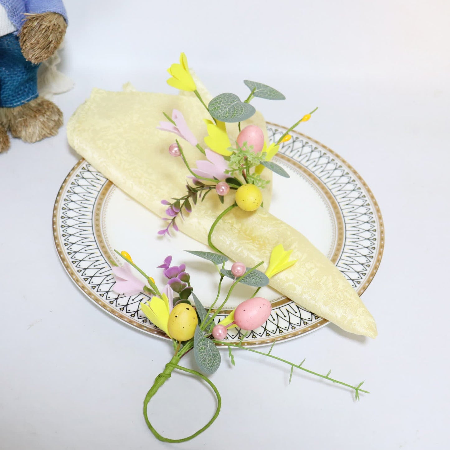 Easter Egg & Forsythia Spring Napkin Ring Set