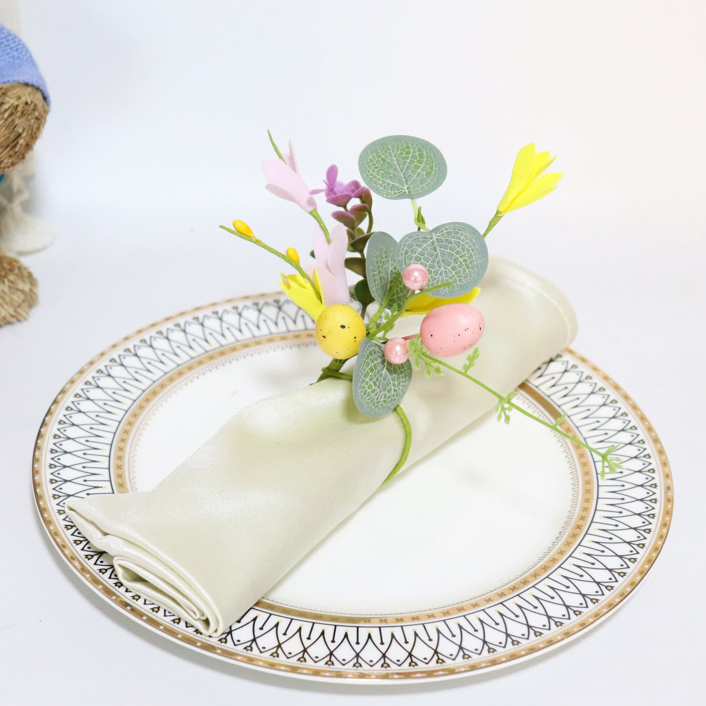Easter Egg & Forsythia Spring Napkin Ring Set