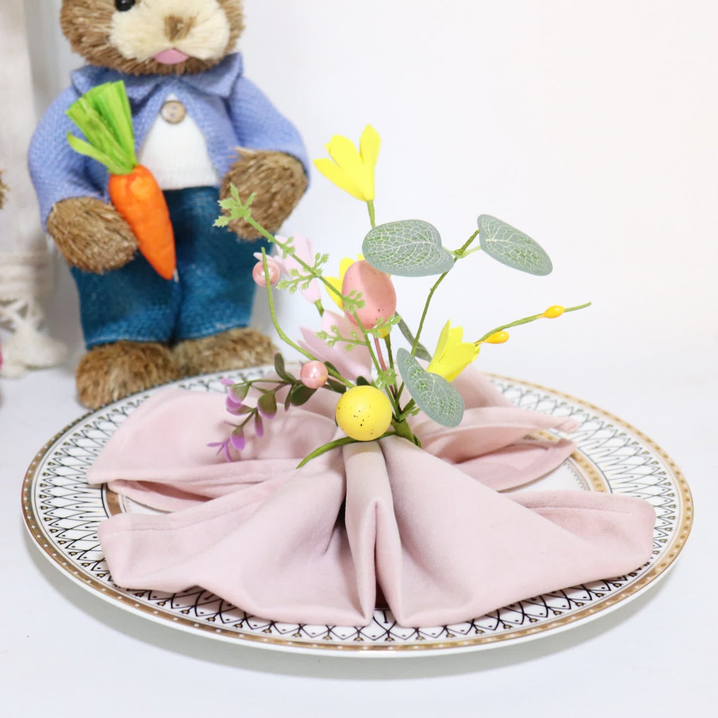 Easter Egg & Forsythia Spring Napkin Ring Set