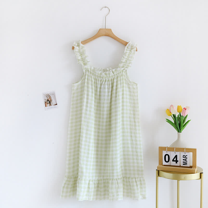 Cotton Ruffle Gingham Cami Nightgown