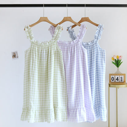 Cotton Ruffle Gingham Cami Nightgown