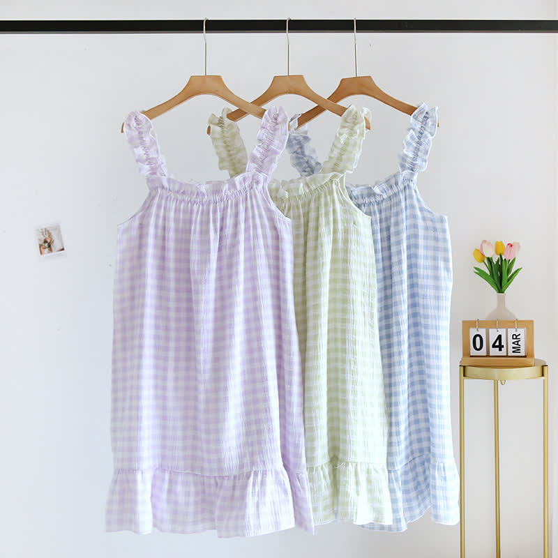 Cotton Ruffle Gingham Cami Nightgown