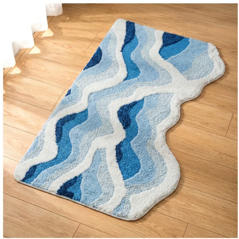 3D Coastal Wave Flocked Rug