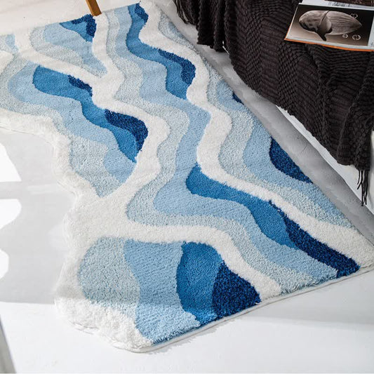 3D Coastal Wave Flocked Rug Bath Mat Bathroom Blue Carpets Coastal Doormat Floor Mat Gray Grey Mat newin260228 Non-slip Ocean Rug Wave