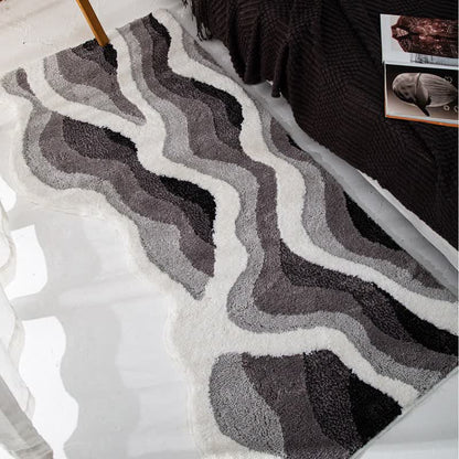 3D Coastal Wave Flocked Rug