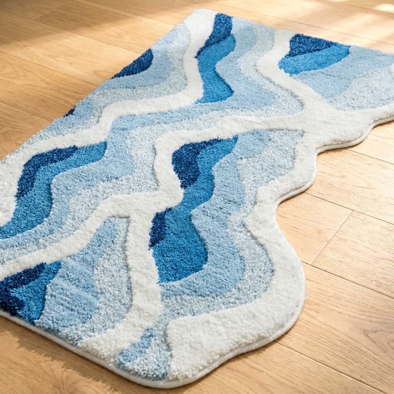3D Coastal Wave Flocked Rug
