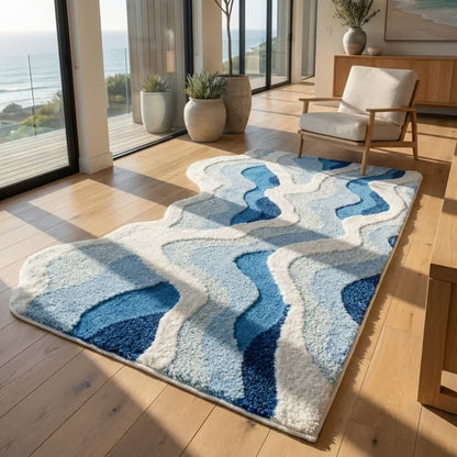 3D Coastal Wave Flocked Rug