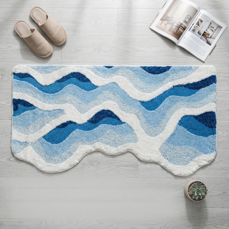 3D Coastal Wave Flocked Rug