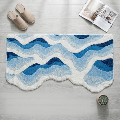 3D Coastal Wave Flocked Rug