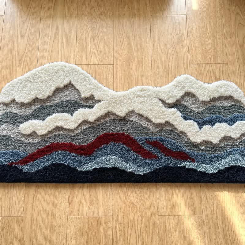 Abstract Wave Shaped Flocked Rug