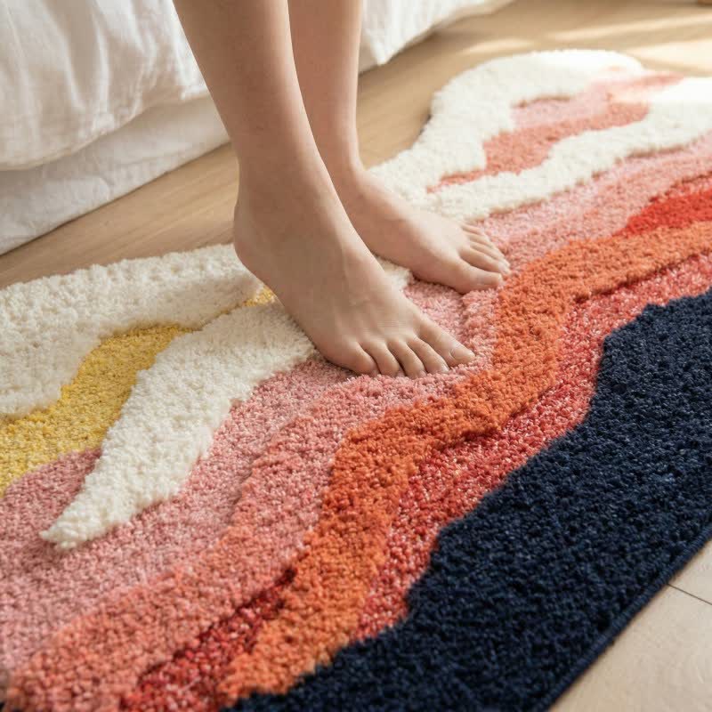 Abstract Wave Shaped Flocked Rug