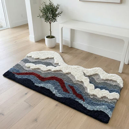 Abstract Wave Shaped Flocked Rug