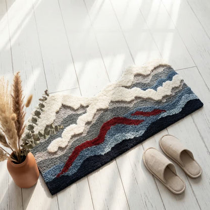 Abstract Wave Shaped Flocked Rug