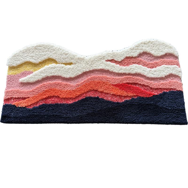 Abstract Wave Shaped Flocked Rug