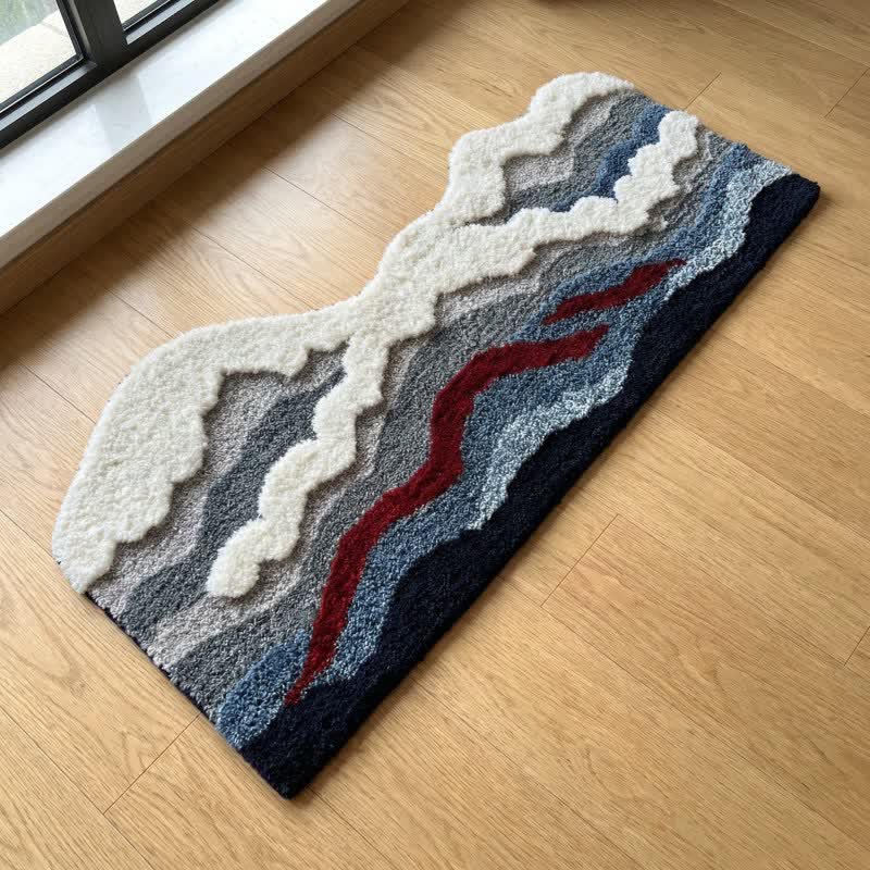 Abstract Wave Shaped Flocked Rug