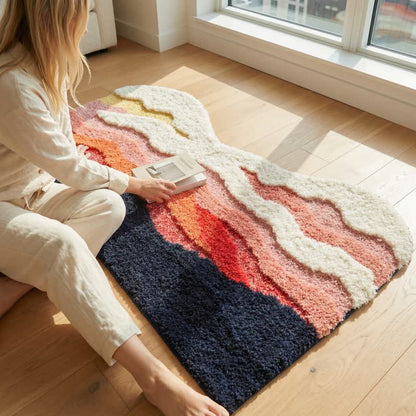 Abstract Wave Shaped Flocked Rug